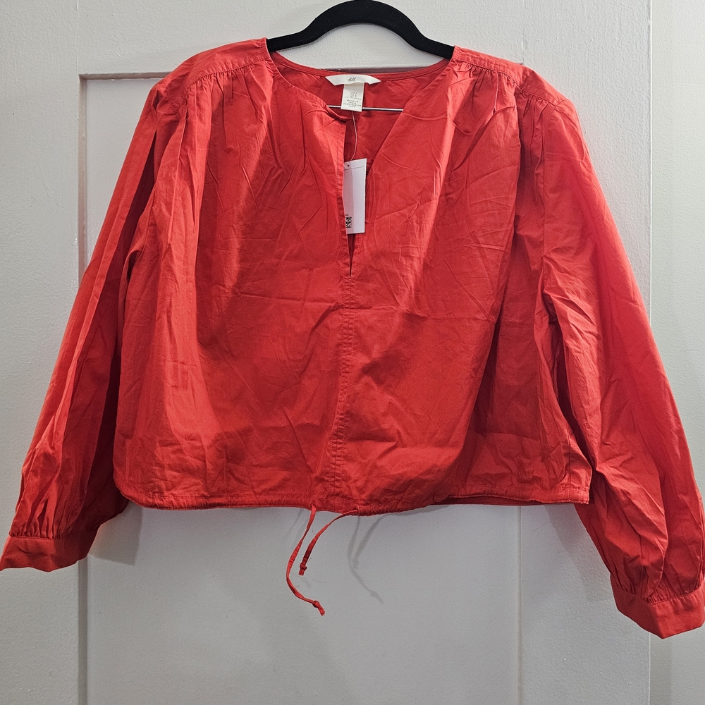 Women’s Lightweight Red Drawstring Popover Blouse